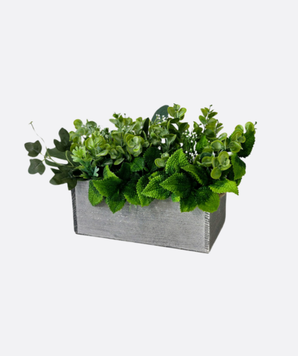 Rustykalna doniczka z zielonymi roślinkami