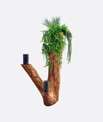 Dębowy Świecznik z dekoracją z zielonych roślin CARLOS