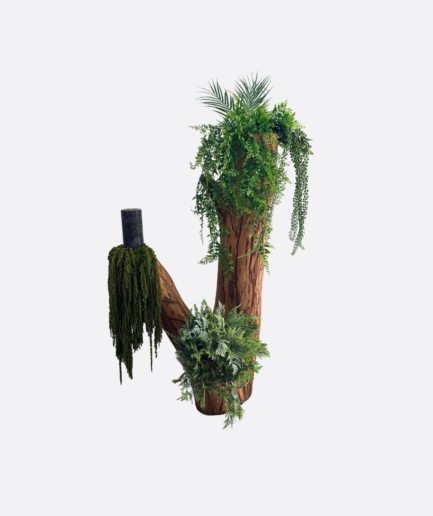 Dębowy Świecznik z dekoracją z zielonych roślin PORTER